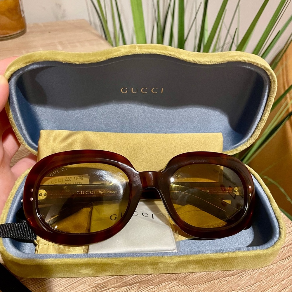 Gucci Round/Oval Sunglasses Brown Tortoise Yellow